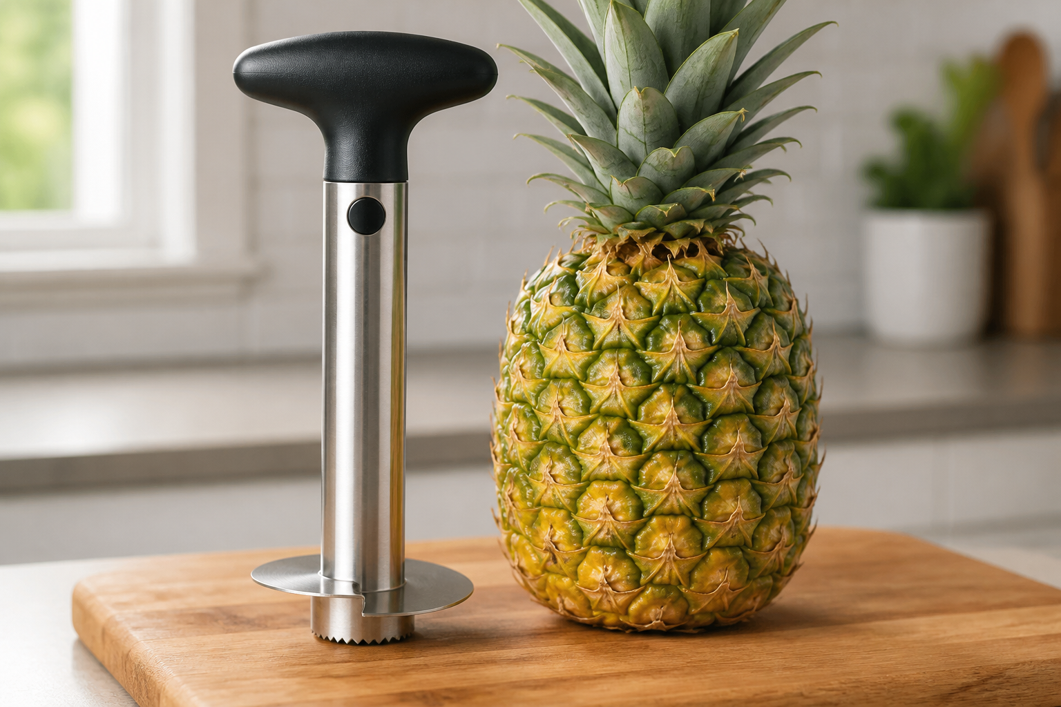 A pineapple corer and slicer